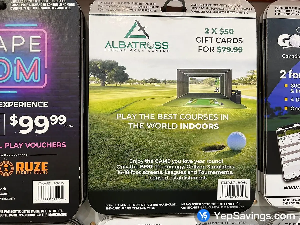 Costco ALBATROSS INDOOR GOLF GIFT CARDS 2 x $50 - Canada (ITM 1599084)