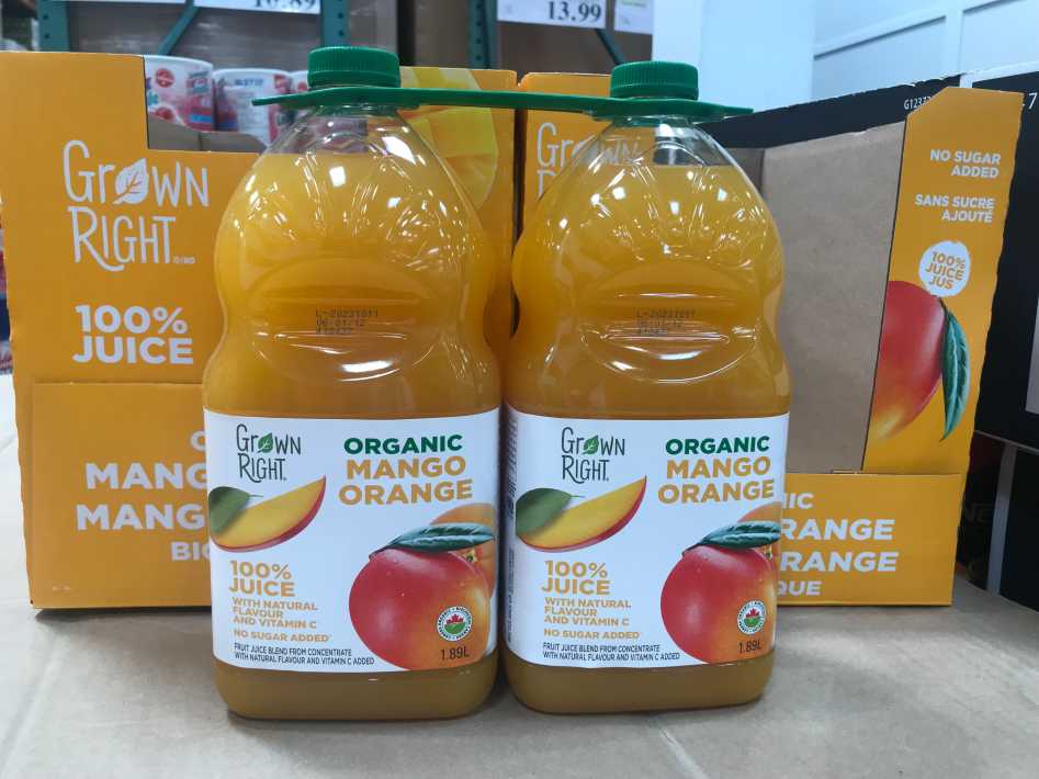 Costco GROWN RIGHT ORGANIC MANGO ORANGE JUICE 2 x 1.89 L - Canada (ITM 410555)