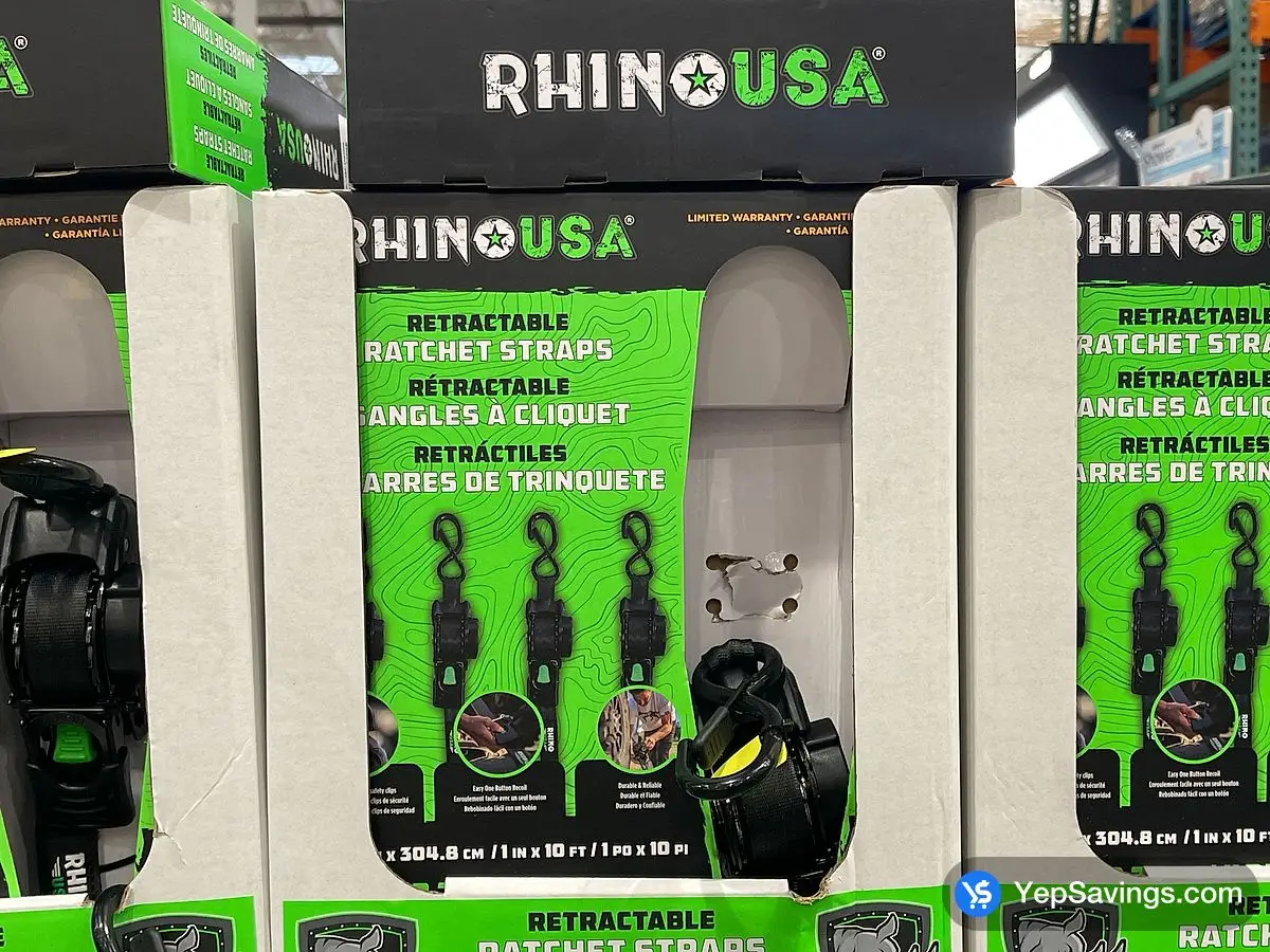 Costco RHINO USA RETRACTABLE 1X10 RATCHET STRAPS 4PK - Canada (ITM 1787008)