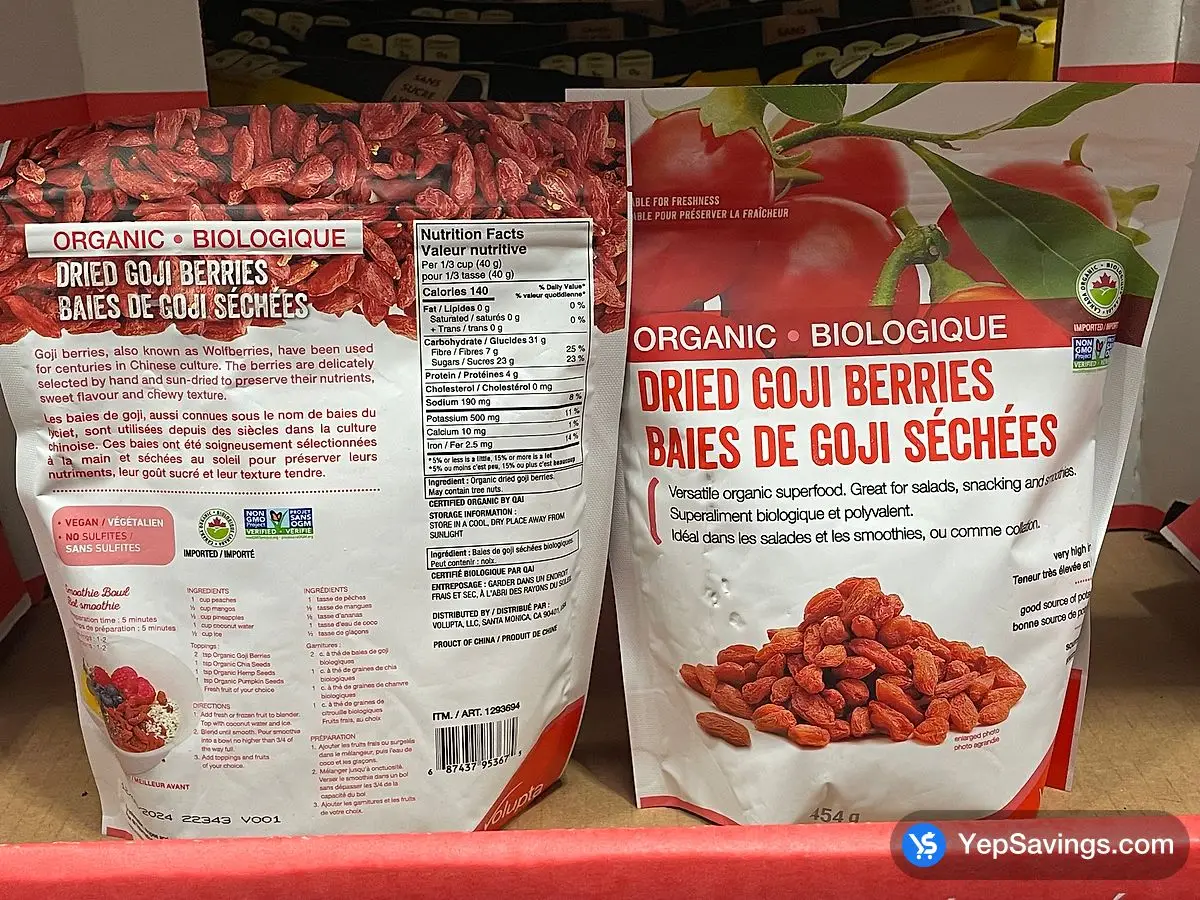 Costco VOLUPTA ORGANIC DRIED GOJI BERRIES 454 g - Canada (ITM 1293694)