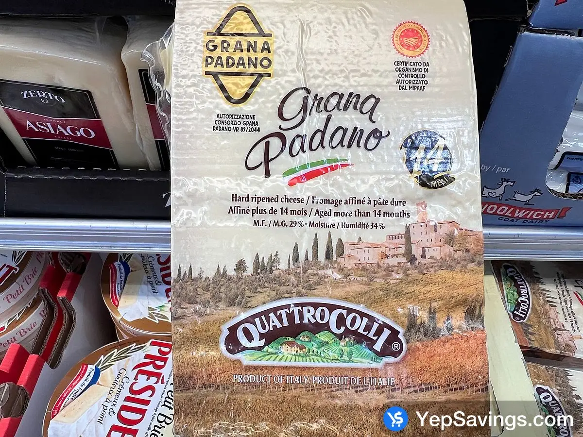 Costco QUATTRO COLLI GRANA PADANO 14 MONTH PRICE PER kg - Canada (ITM 27280)