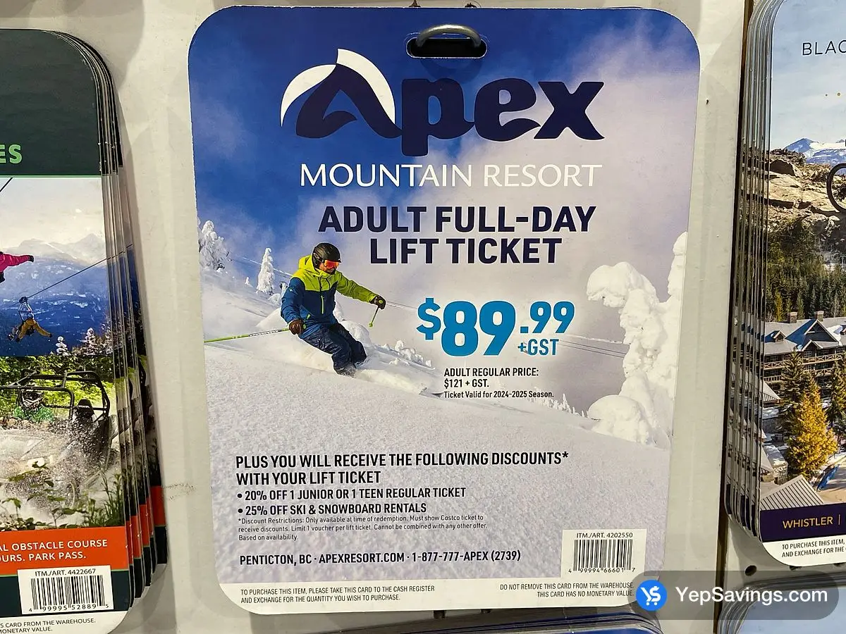 Costco APEX 1 - DAY LIFT TICKET PLUS EXTRAS ITEM IS NON - REFUNDABLE - Canada (ITM 4202550)