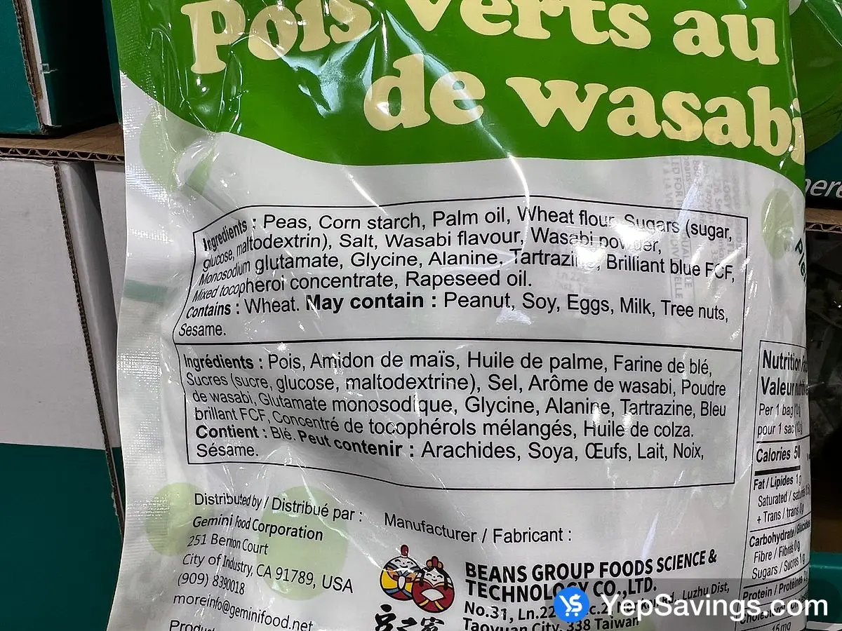 Costco WASABI GREEN PEAS WASABI GREEN PEAS 42 x 11.9 g - Canada (ITM 1761115)