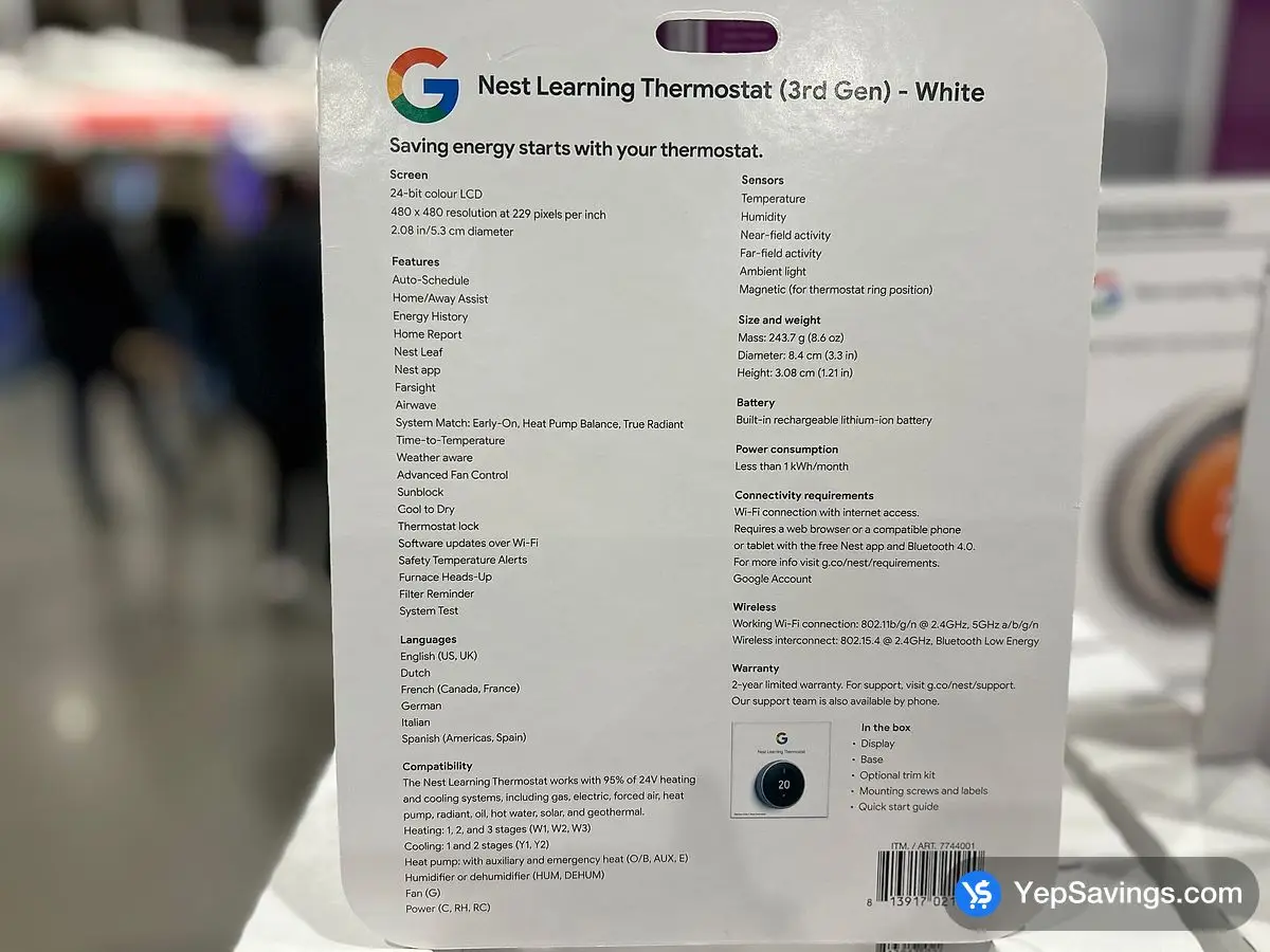 Costco GOOGLE NEST THERMOSTAT WHITE - Canada (ITM 7744001)