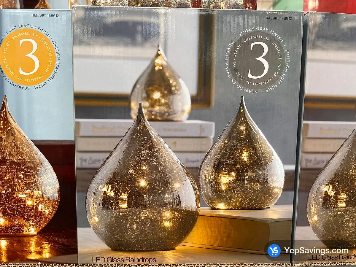 Costco EVERGREEN LED GLASS RAINDROPS 3 PIECES - Canada (ITM 1759342)