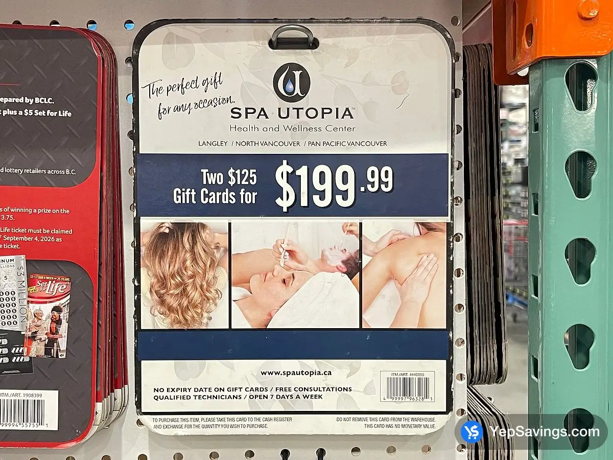 Costco SPA UTOPIA GIFT CARDS 2 X $125 ITEM IS NON - REFUNDABLE - Canada (ITM 4440055)