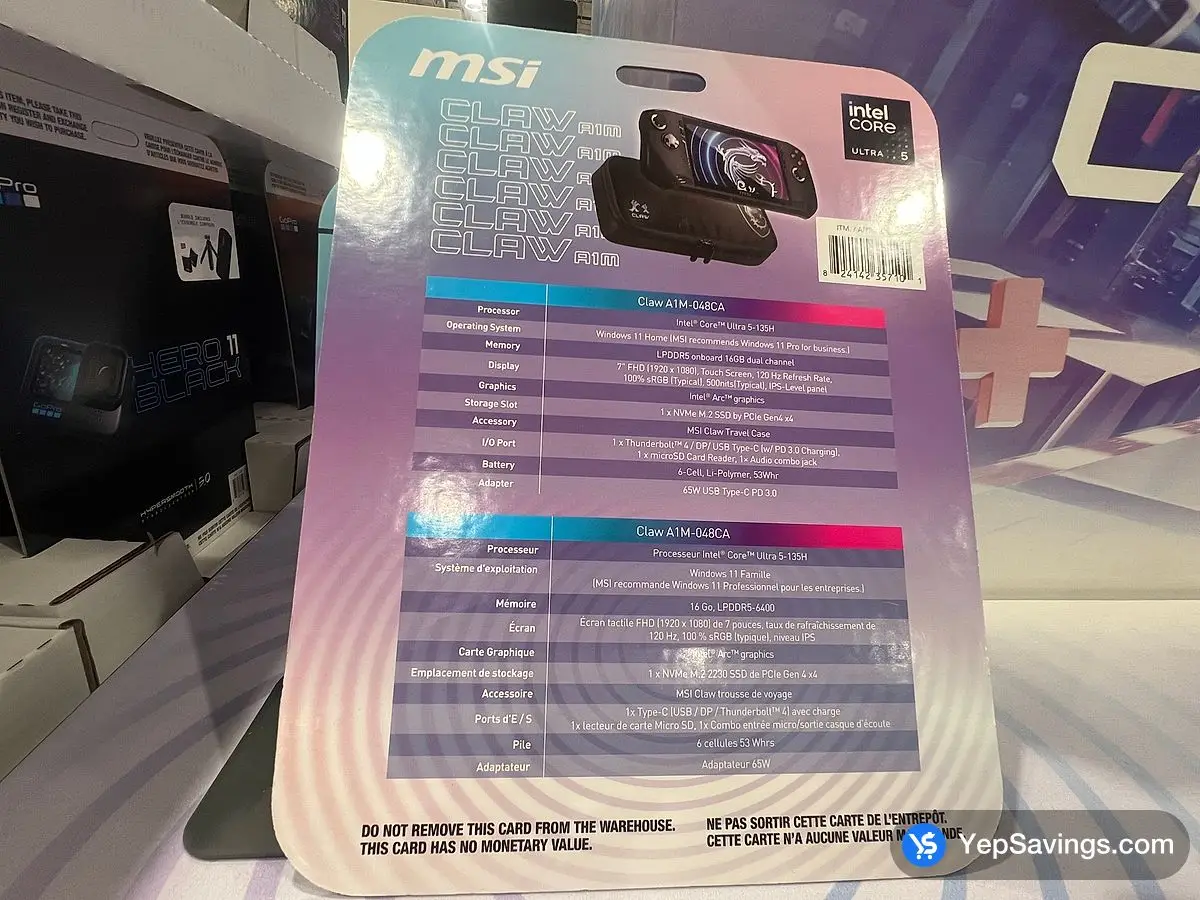 Costco MSI CLAW 7 " HANDHELD GAMING A1M - 048CA - Canada (ITM 1829367)