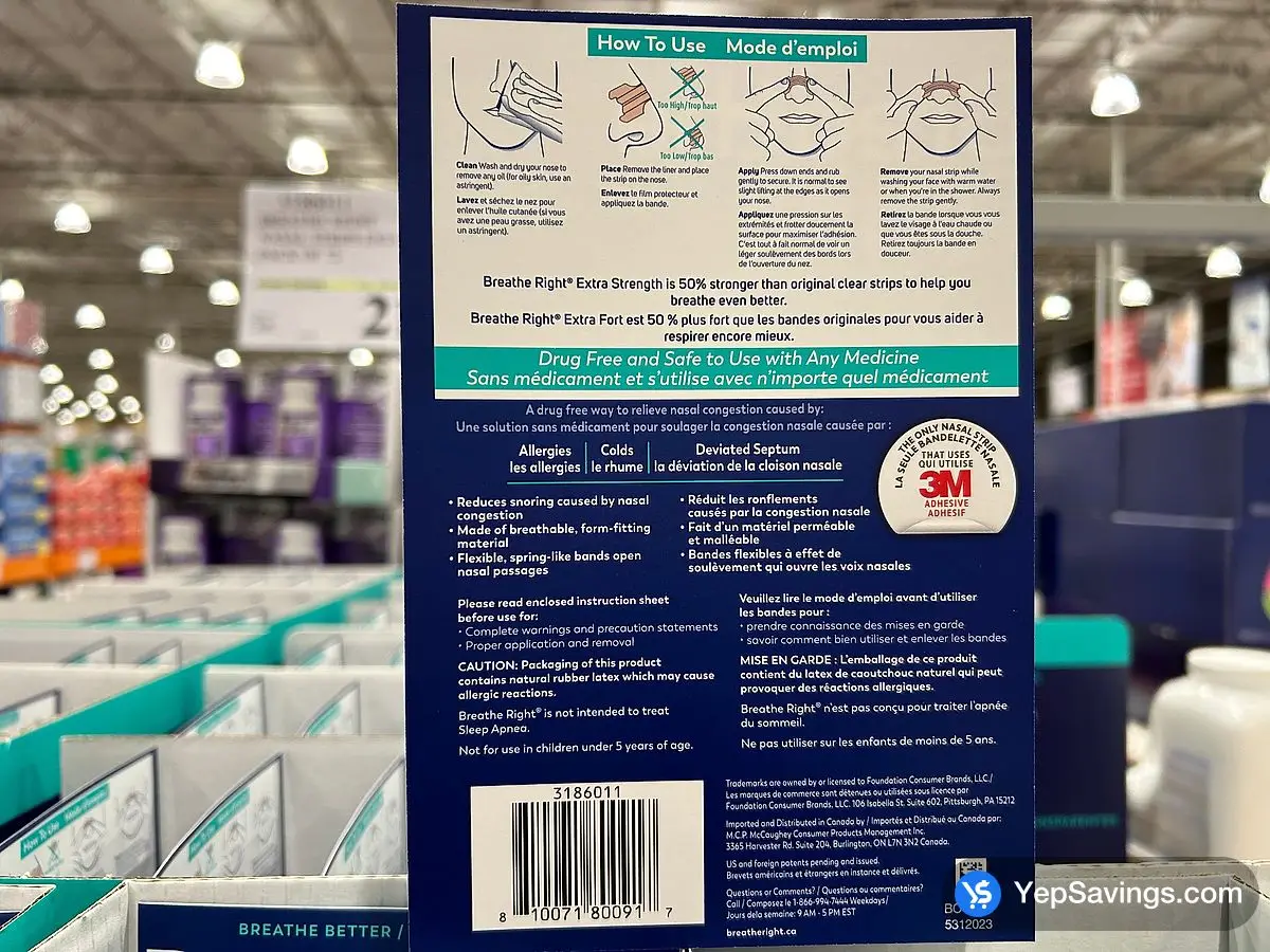 BREATHE RIGHT NASAL STRIPS EXT CLEAR PACK OF 72 ITM 3186011 at Costco