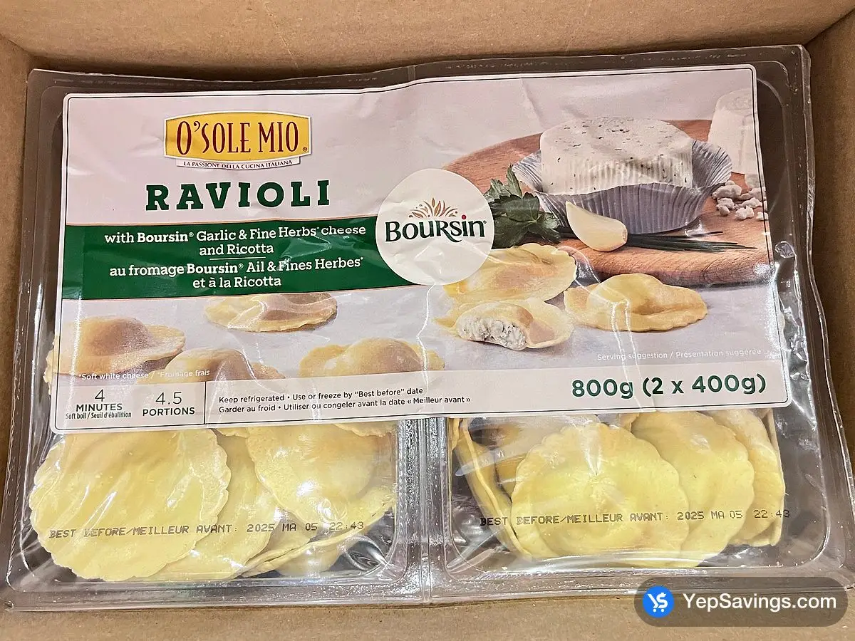 Costco O'SOLE MIO BOURSIN RAVIOLI 2 x 400 g - Canada (ITM 1768676)