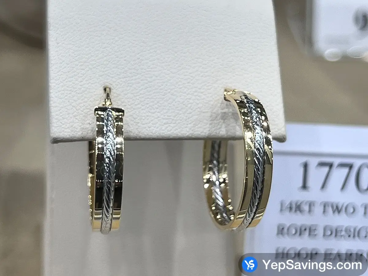 Costco 14KT TWO TONE GOLD ROPE DESIGN CENTER HOOP EARRINGS - Canada (ITM 1770430)