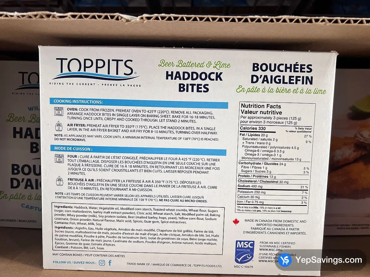 Costco TOPPITS BATTERED HADDOCK BITES 1 kg - Canada (ITM 2346761)