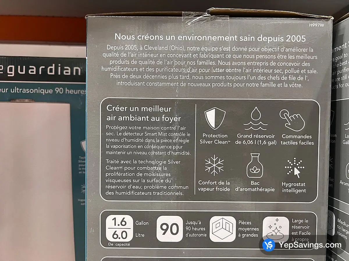 Costco PUREGUARDIAN 90 - HOUR ULTRASONIC HUMIDIFIER - Canada (ITM 1738732)