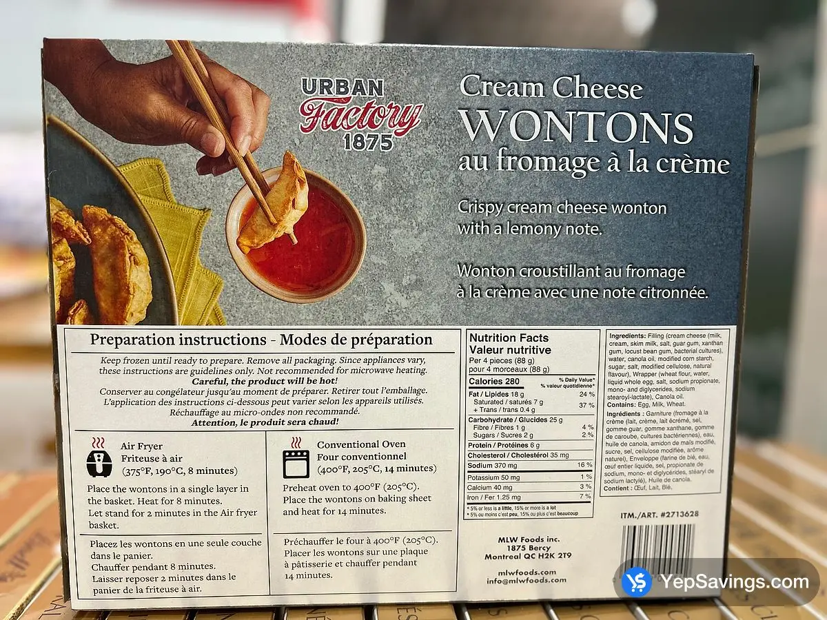 Costco URBAN FACTORY CREAM CHEESE WONTONS 880g - Canada (ITM 2713628)
