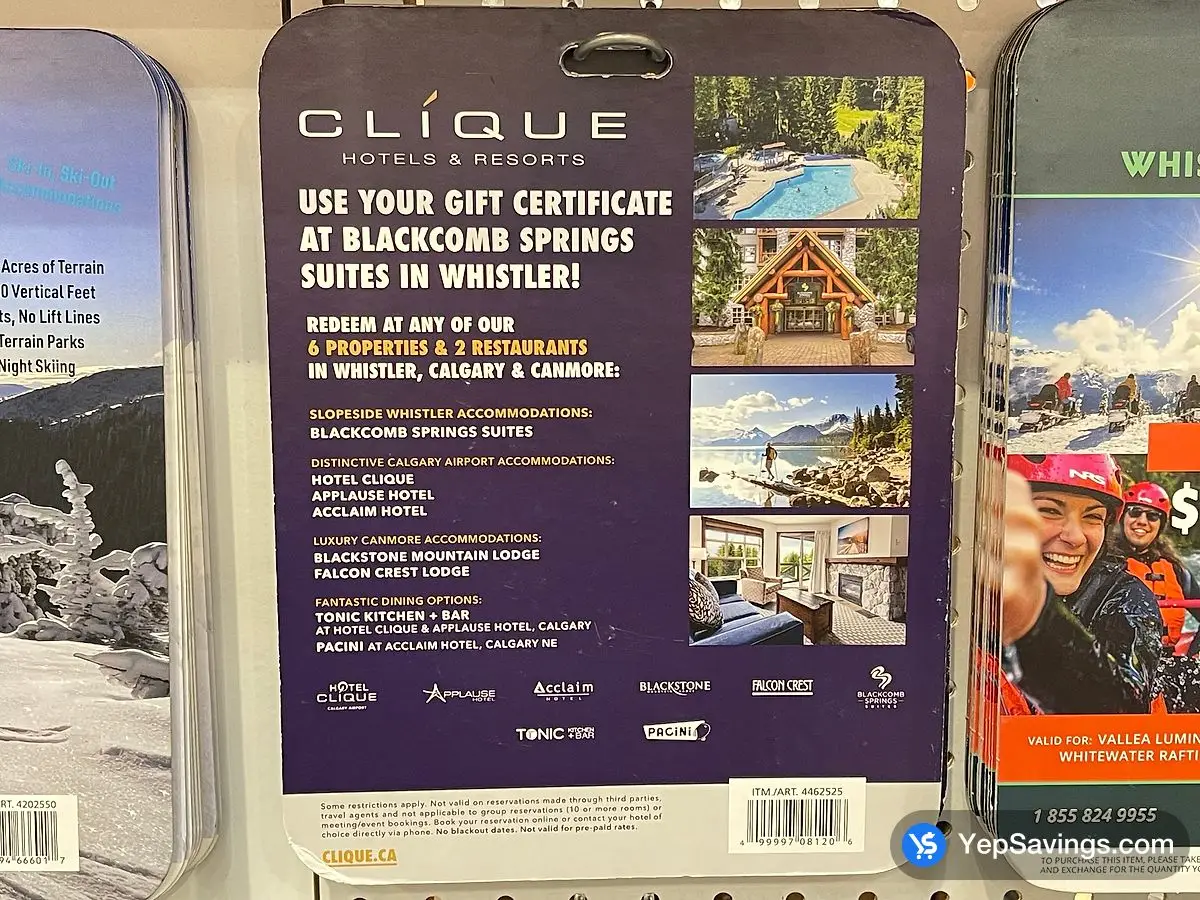 Costco CLIQUE HOTELS / RESORTS $100 GIFT CERTIFICATE ITEM IS NON - REFUNDABLE - Canada (ITM 4462525)