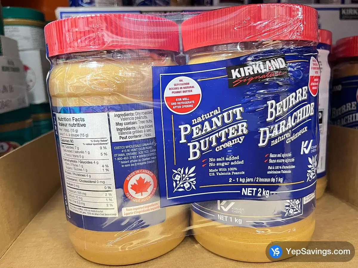 Costco KIRKLAND SIGNATURE NATURAL PEANUT BUTTER 2 x 1 kg - Canada (ITM 321724)