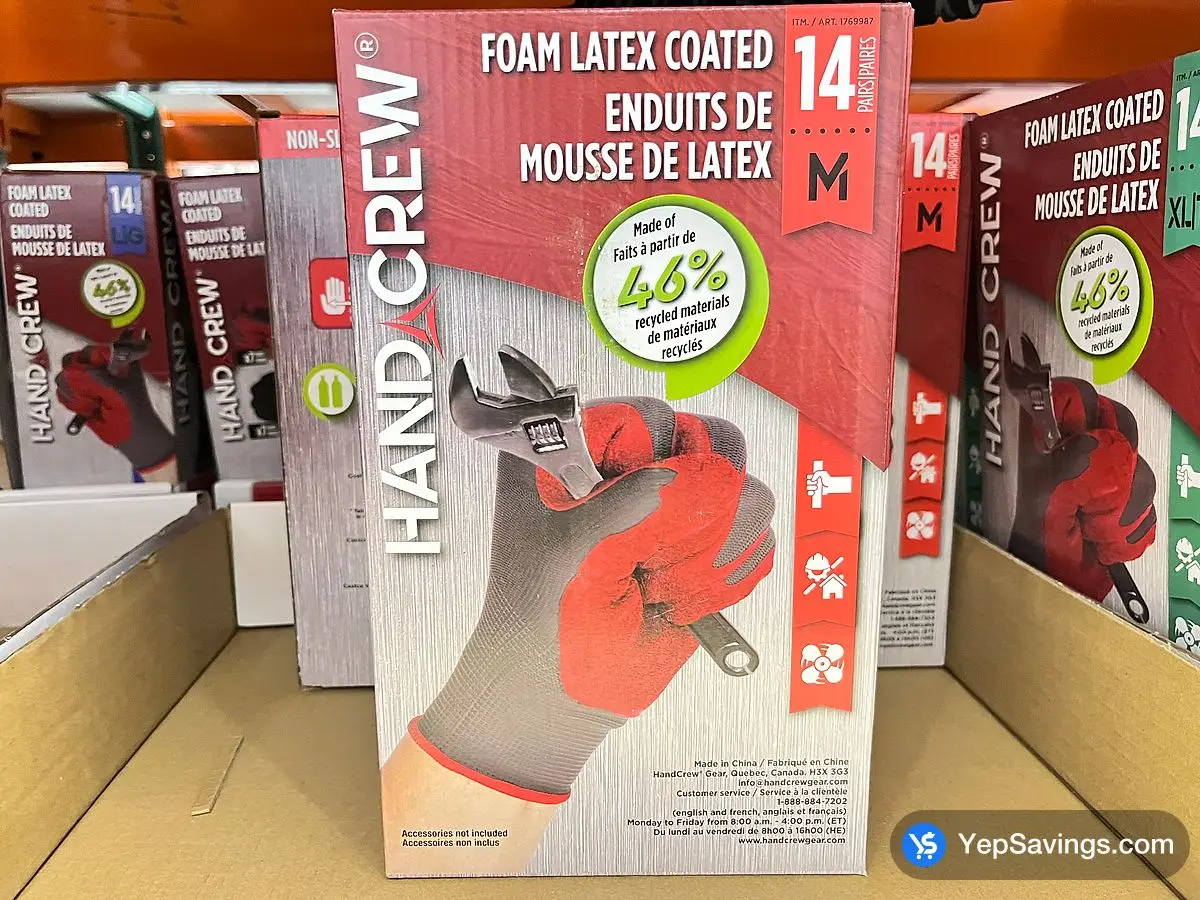 Costco HANDCREW GEAR LATEX GLOVES 14 PAIRS SIZE : M - L - Canada (ITM 1769987)