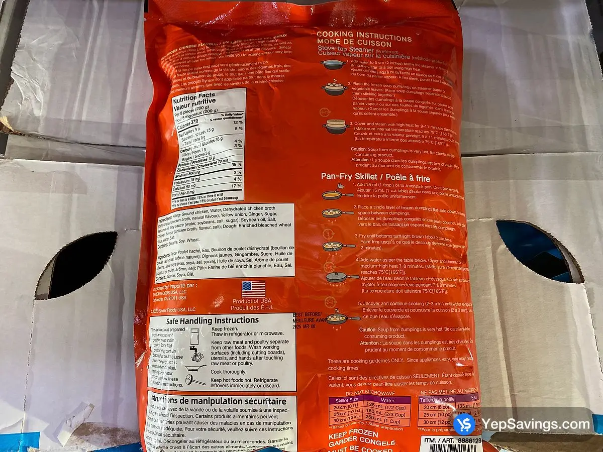 Costco SYNEAR CHICKEN SOUP DUMPLINGS 1.36 kg - Canada (ITM 8888123)