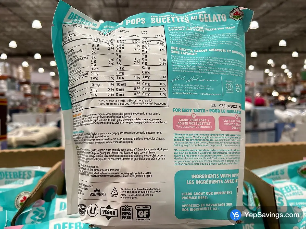 Costco DEEBEE'S ORGANICS GELATO POPS 25 x 40 g - Canada (ITM 1740510)