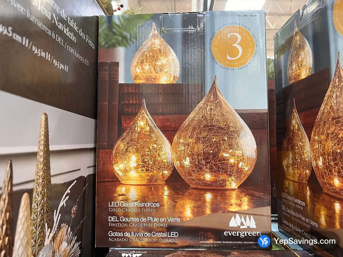 Costco EVERGREEN LED GLASS RAINDROPS 3 PIECES - Canada (ITM 1759342)