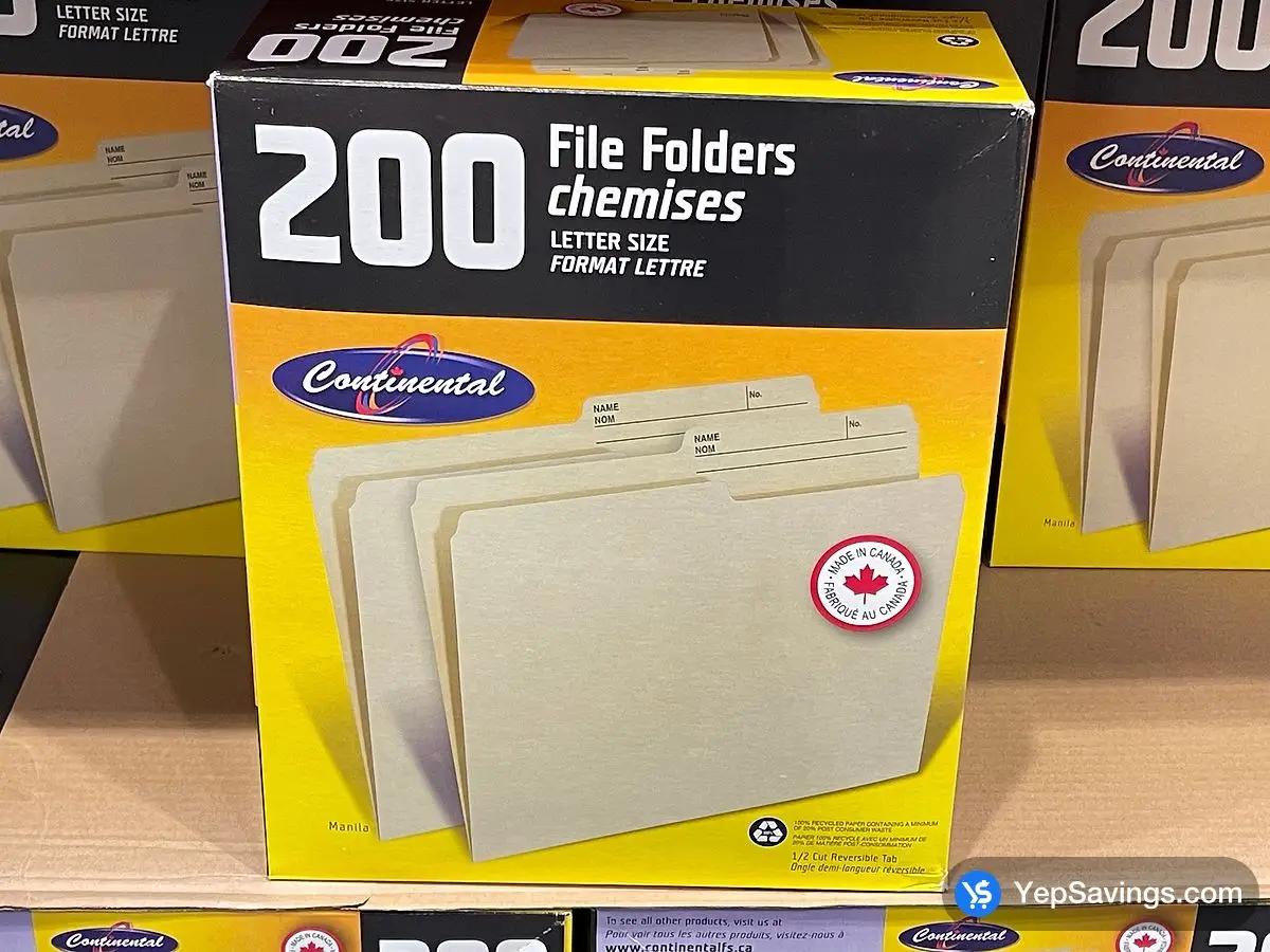 Costco CONTINENTAL FILE FOLDERS LETTER SIZE PK OF 200 - Canada (ITM 141477)