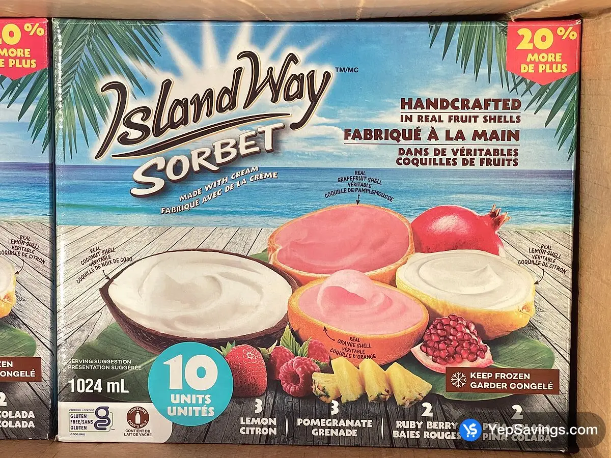 Costco ISLAND WAY ASSORTED FRUIT SORBET 1024ml - Canada (ITM 2222305)