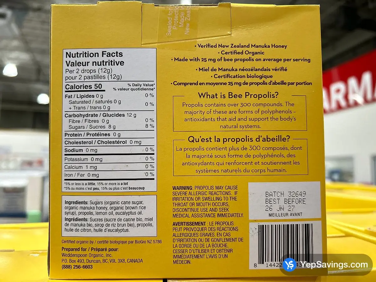 Costco MANUKA ORGANIC HONEY LEMON DROPS 60 ct - Canada (ITM 1870006)
