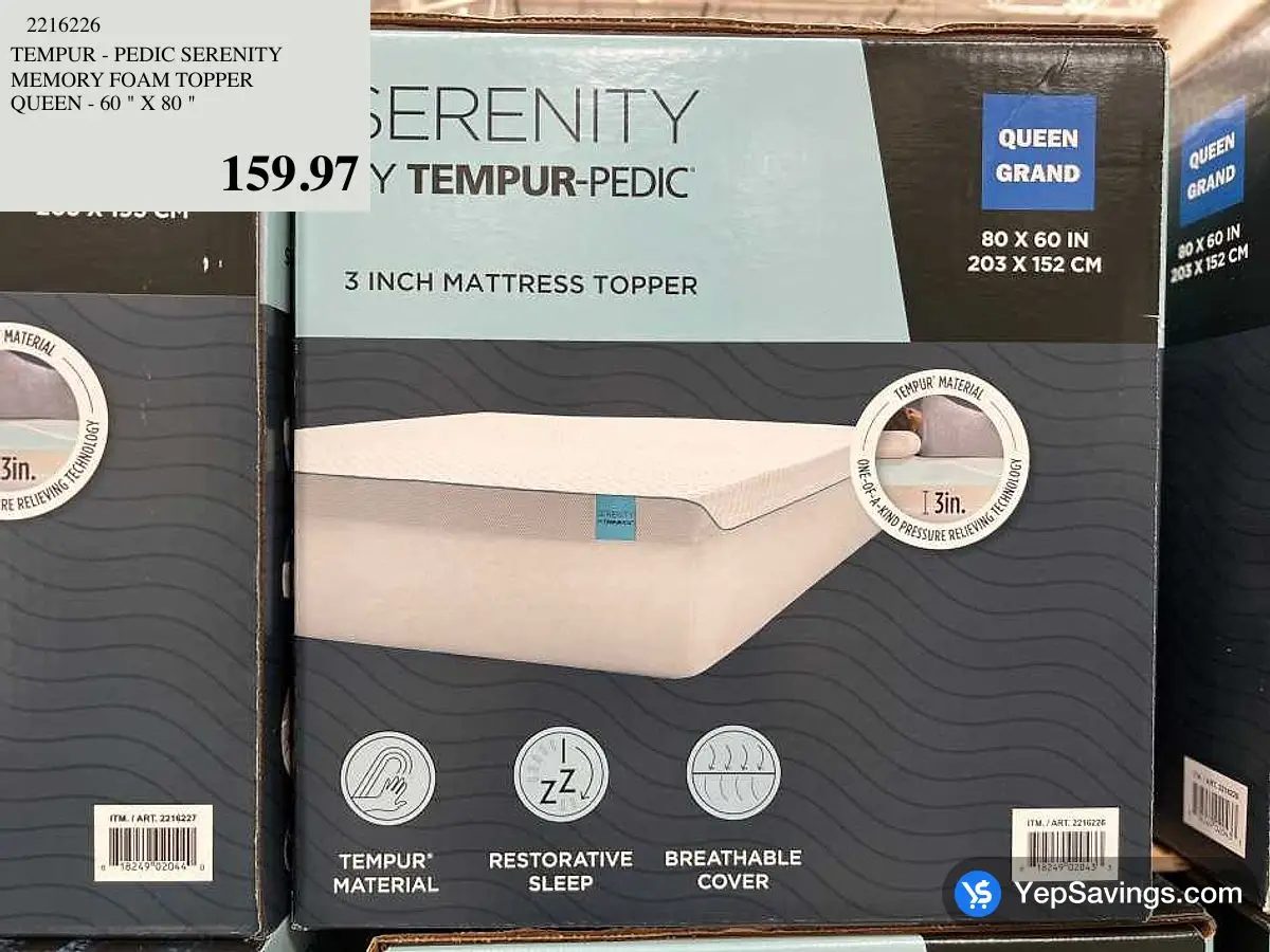 TEMPUR PEDIC SERENITY MEMORY FOAM TOPPER QUEEN 60 " X 80 " at