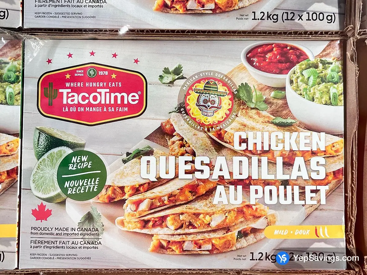 Costco TACO TIME CHICKEN QUESADILLAS 12 x 100 g - Canada (ITM 2668141)