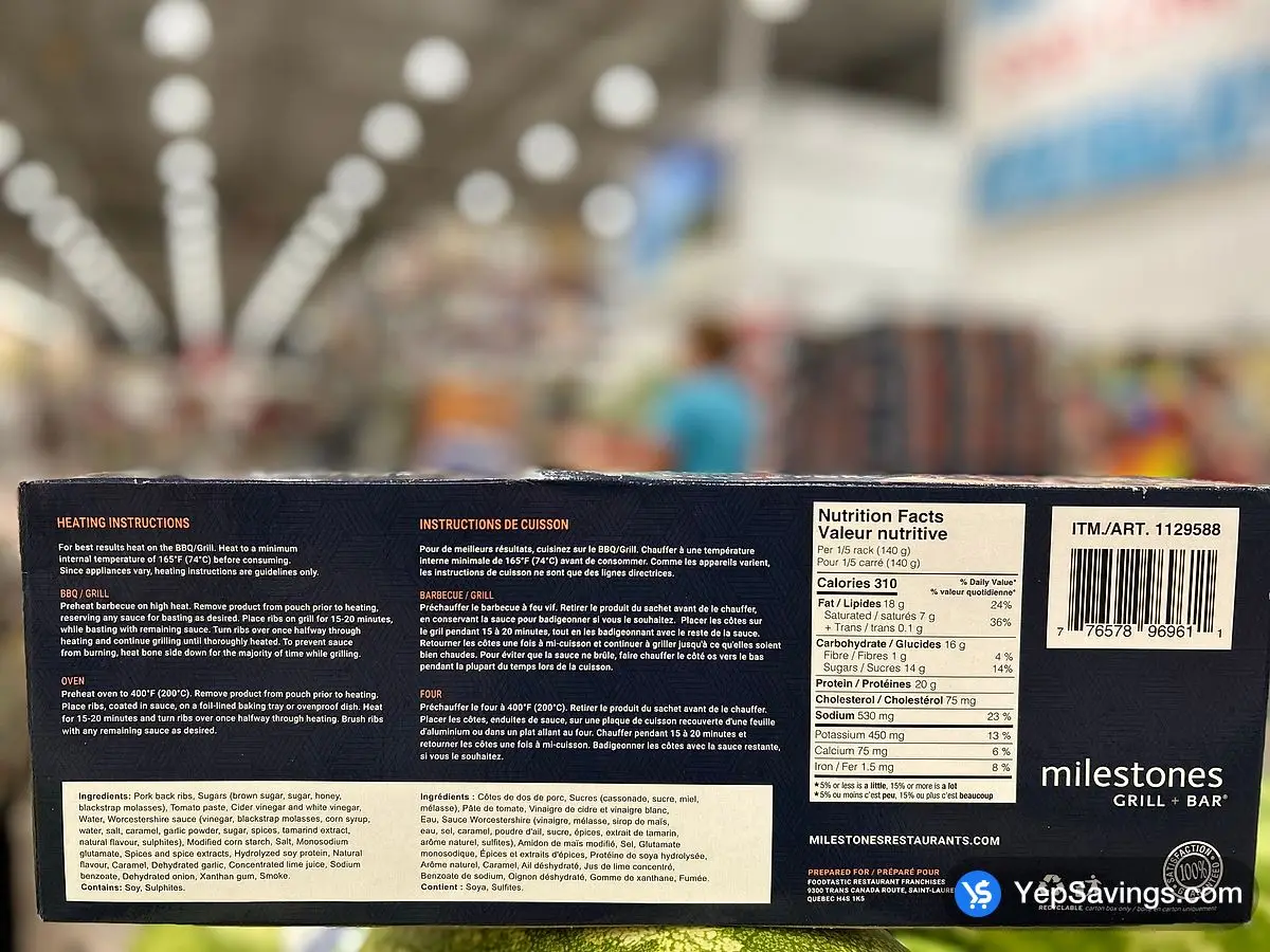 Costco MILESTONES PORK BACK RIBS 2 x 740 g - Canada (ITM 1129588)