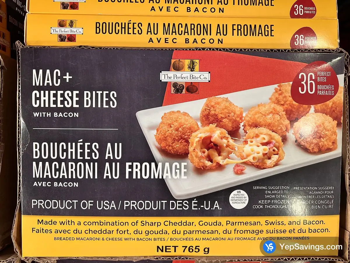 Costco THE PERFECT BITE MAC & CHEESE BITES WITH BACON 765 g - Canada (ITM 1837262)