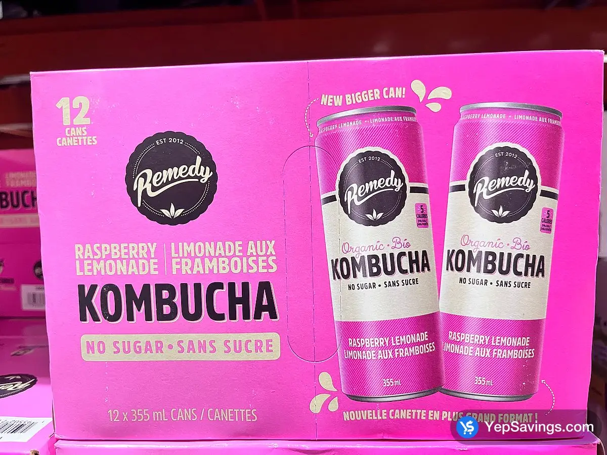 Costco REMEDY KOMBUCHA RASPBERRY LEMONADE 12 x 355 mL - Canada (ITM 1868164)
