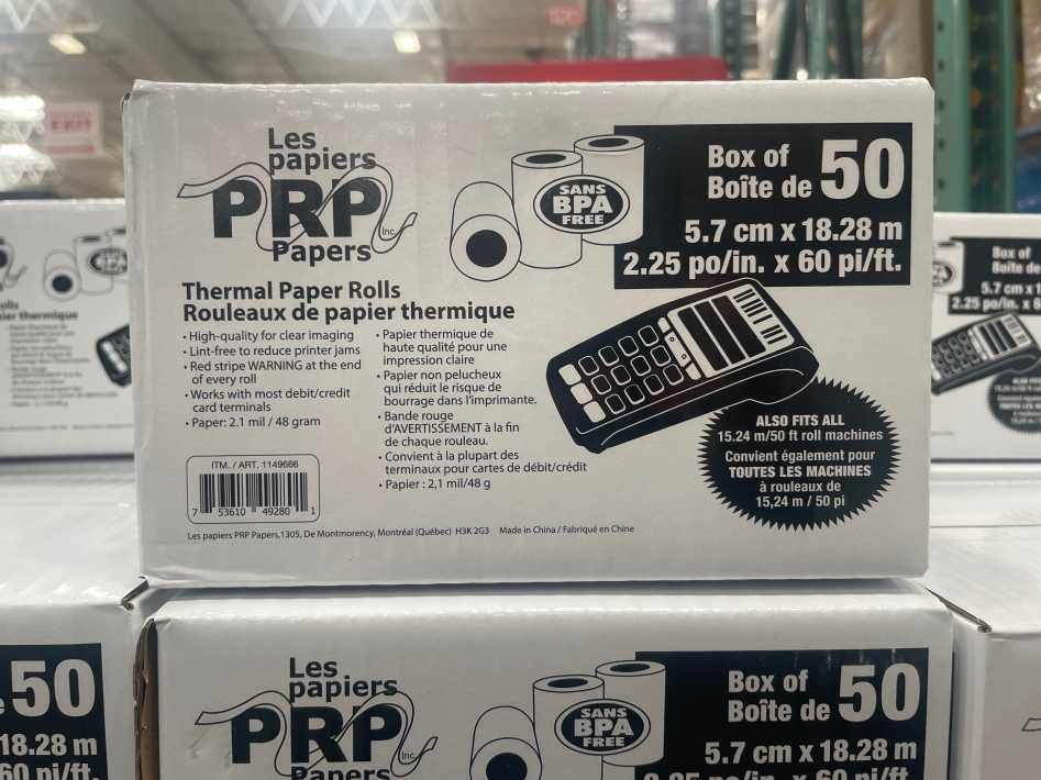 Costco PRP PAPERS THERMAL PAPER ROLLS PACK OF 50 BPA FREE - Canada (ITM 1149666)