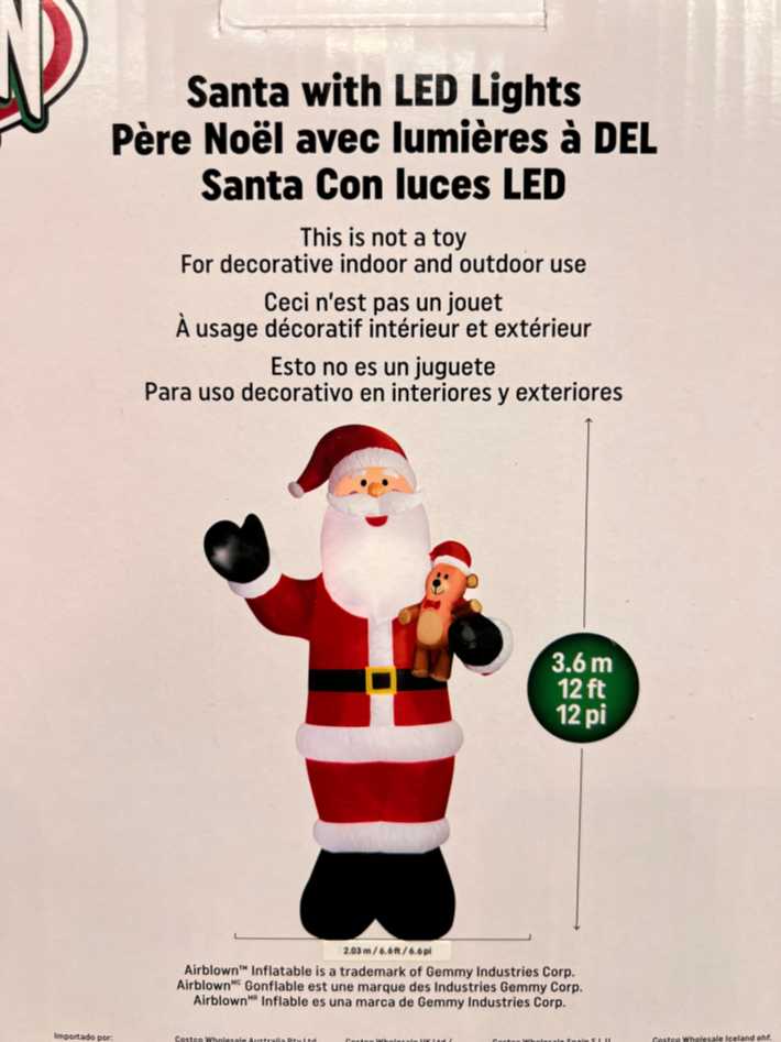 Costco AIRBLOWN INFLATABLE SANTA 3.66 M / 12 FT - Canada (ITM 1601336)