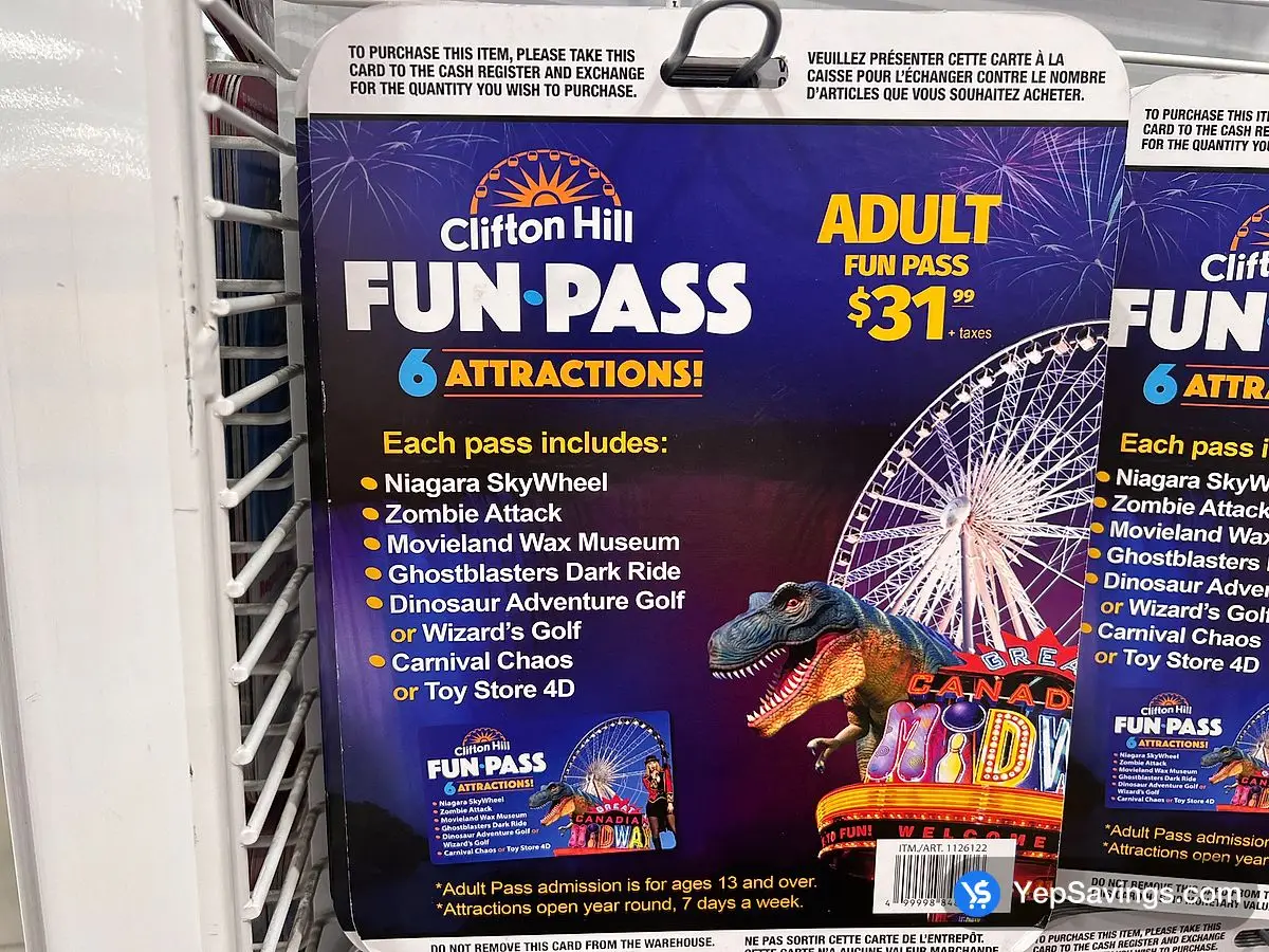 Costco CLIFTON HILL FUN PASS ADULT 6 ATTRACTIONS ITEM IS NON - REFUNDABLE - Canada (ITM 1126122)