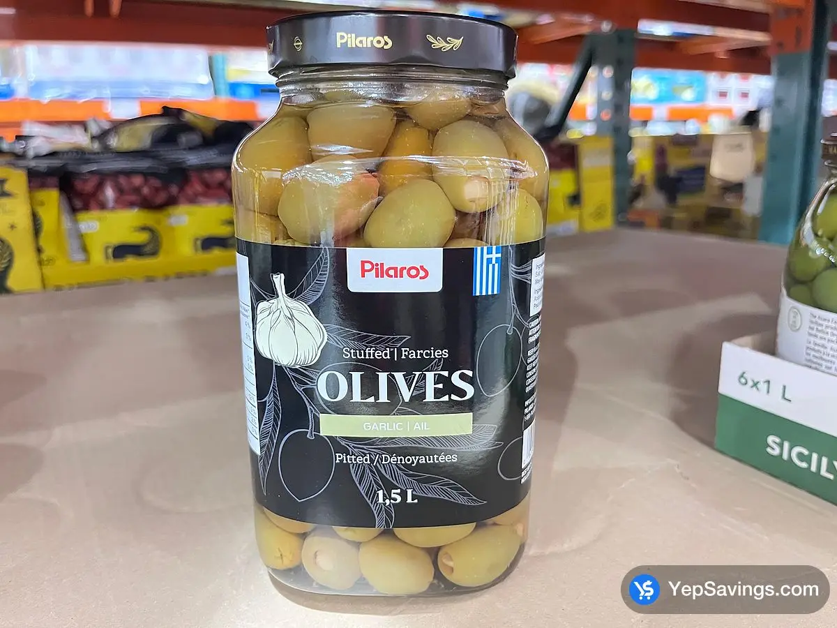 PILAROS OLIVES WITH GARLIC 1.5 L ITM 268365 at Costco