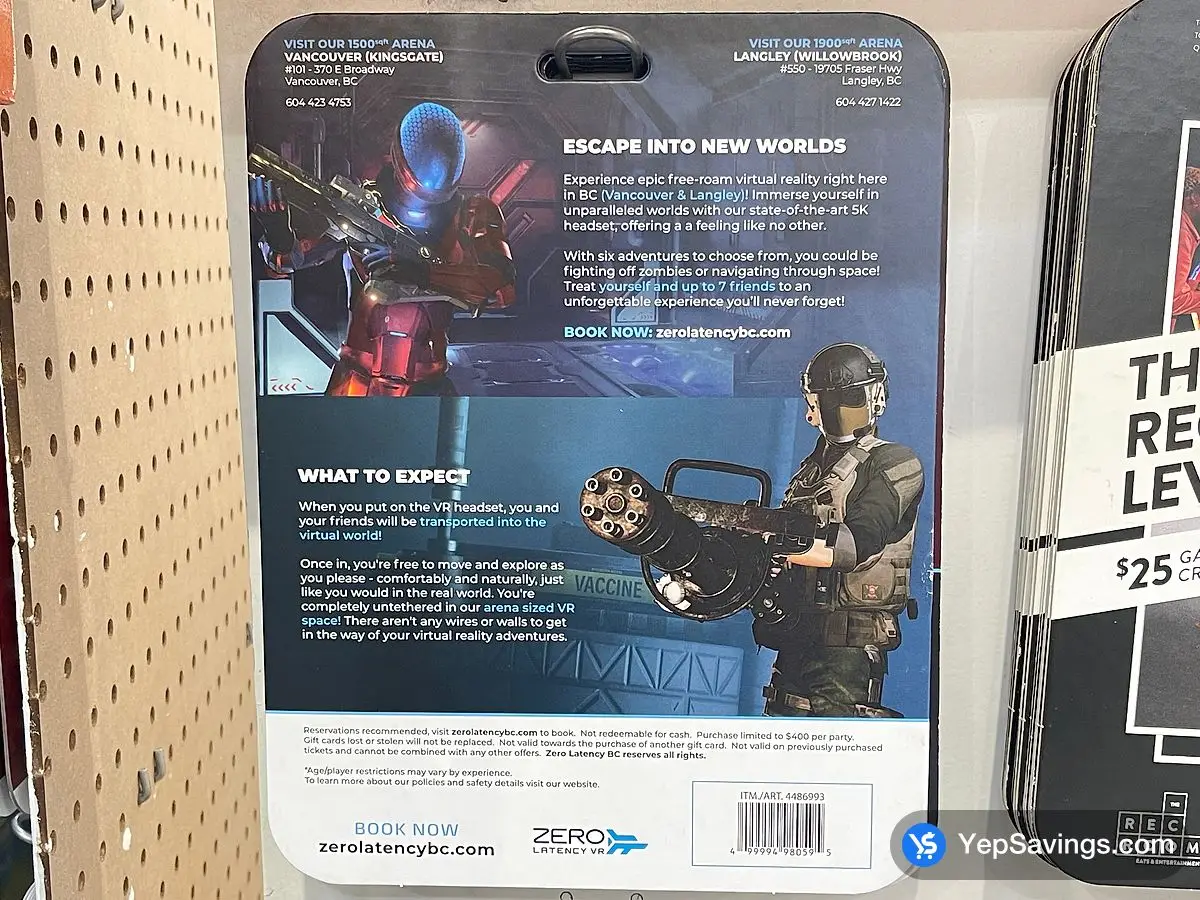Costco ZERO LATENCY VIRTUAL REALITY 1 X $ 100 GC ITEM IS NON - REFUNDABLE - Canada (ITM 4486993)