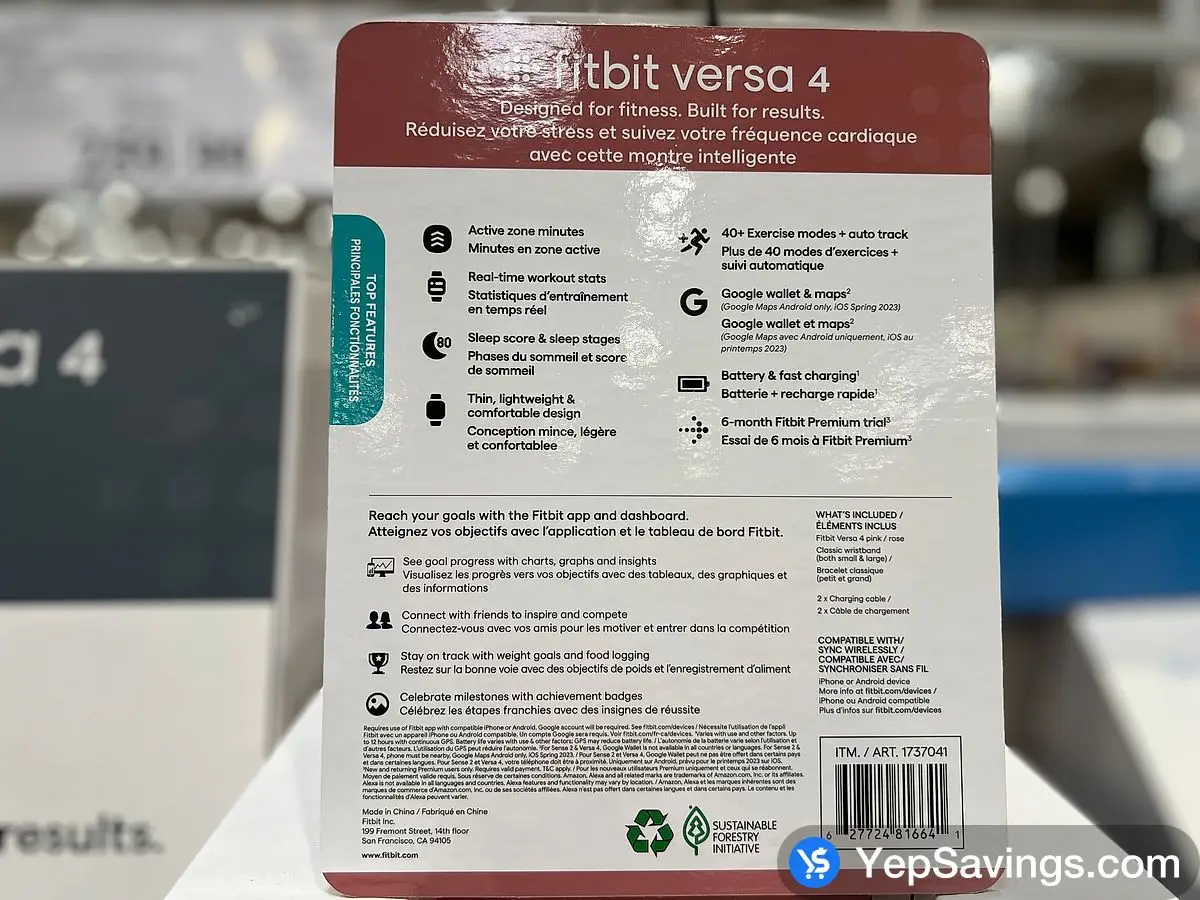 Costco FITBIT VERSA 4 SMARTWATCH PINK - Canada (ITM 1737041)