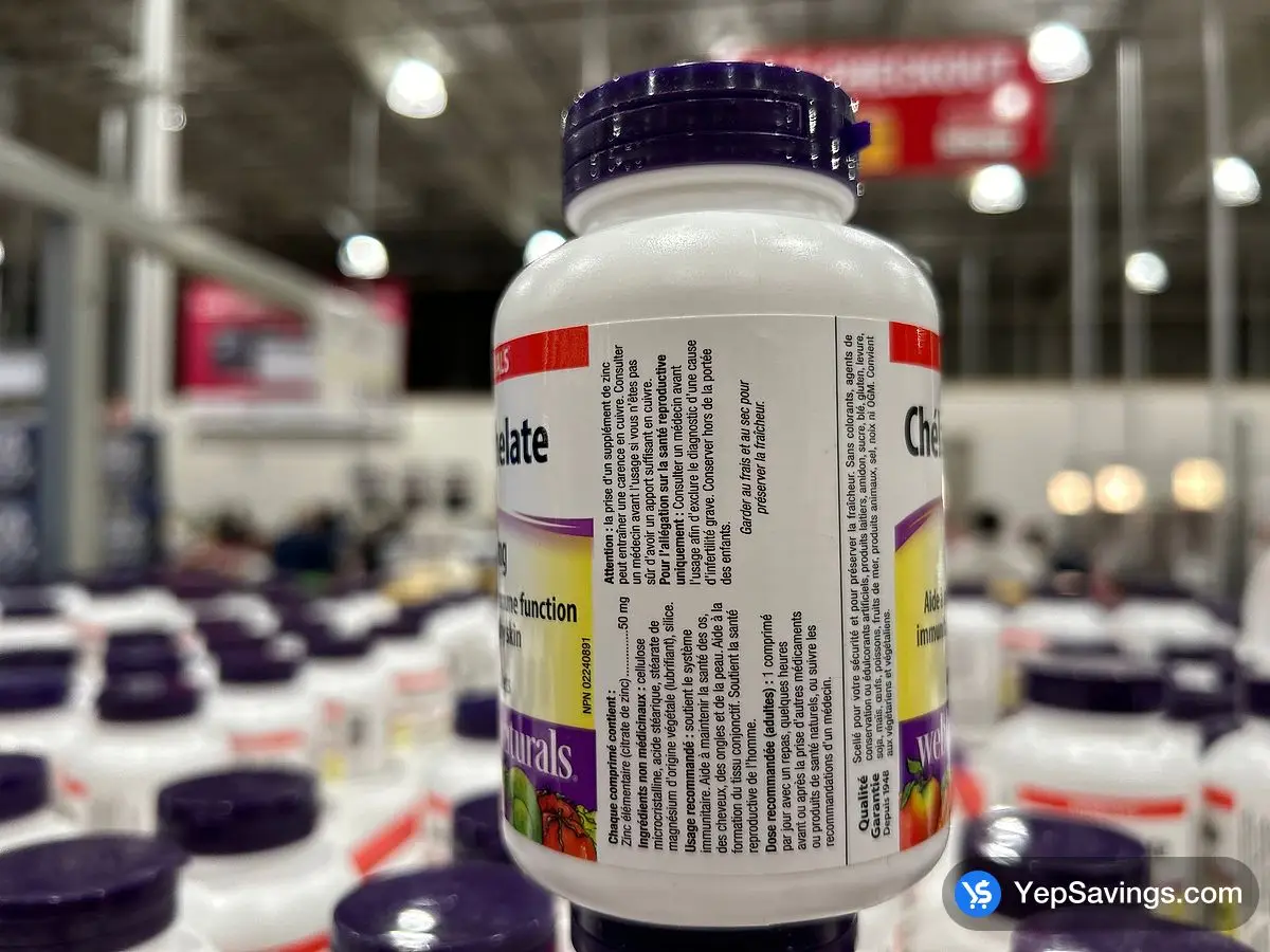 Costco WEBBER NATURALS ZINC CHELATE 50MG 400 CAPSULES - Canada (ITM 4593459)