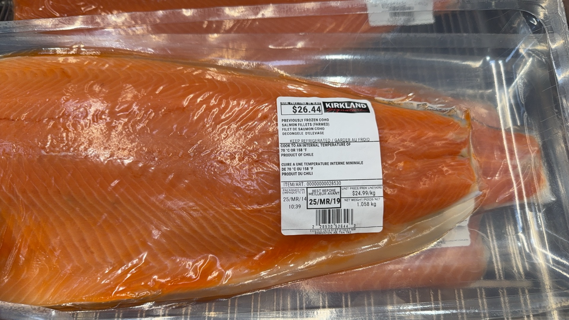 Costco PREVIOUSLY FROZEN COHO SALMON FILLET - Canada (ITM 28530)