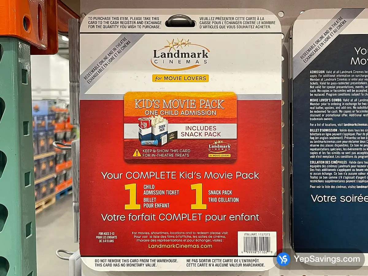 Costco LANDMARK CINEMAS KID'S MOVIE PACK ITEM IS NON-REFUNDABLE - Canada (ITM 1157373)