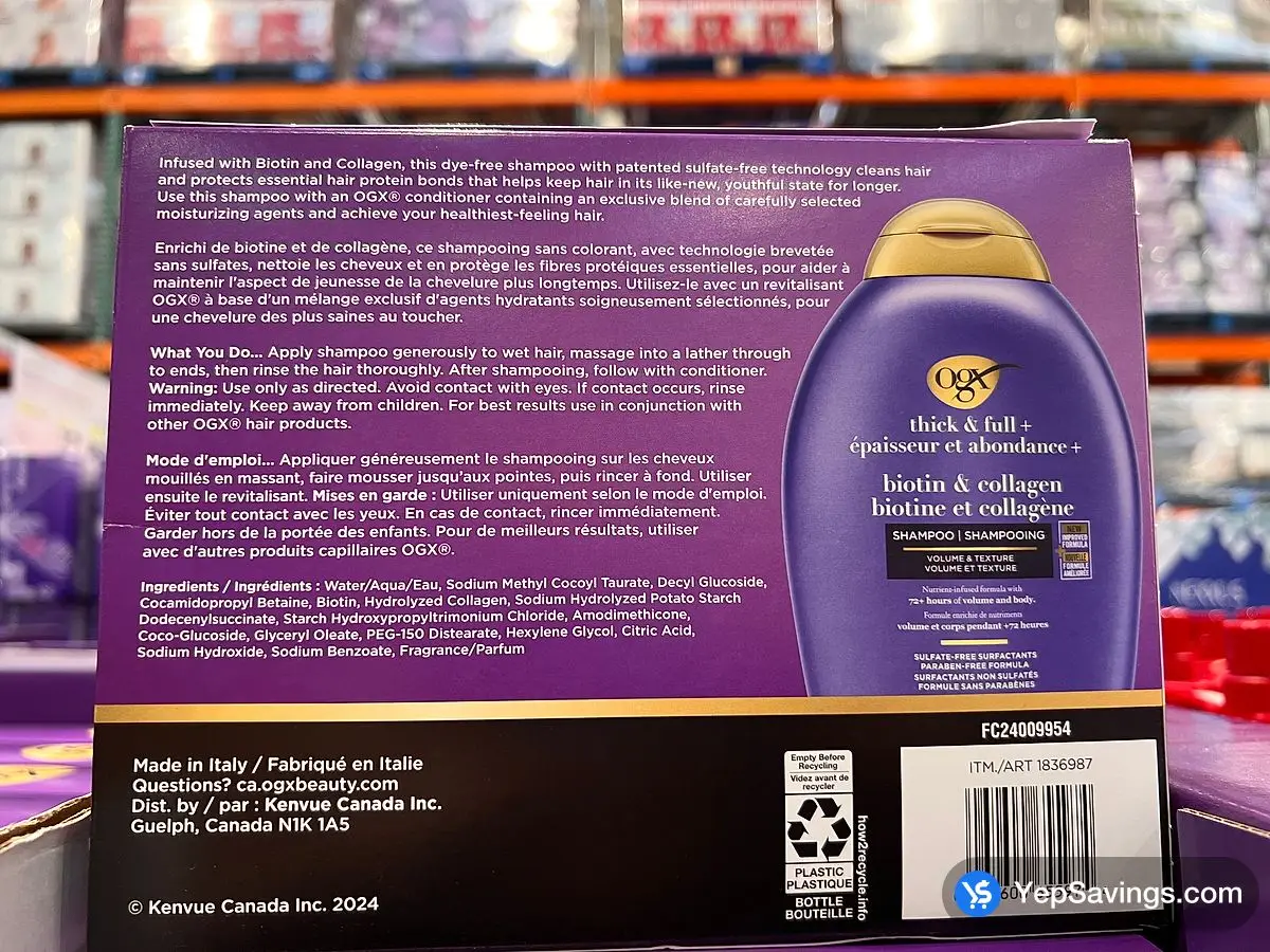 Costco OGX BIOTIN SHAMPOO 2 x 385 mL - Canada (ITM 1836987)