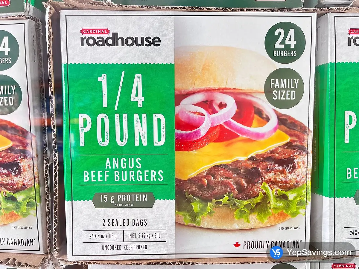 Costco CARDINAL ROADHOUSE BEEF BURGERS 24 x 113 g - Canada (ITM 14364)