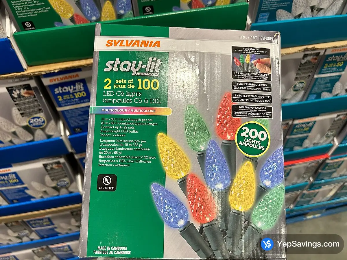 Costco SYLVANIA STAY - LIT 2 SETS OF 50 LED C9 MUJ TICOLOUR LIGHTS - Canada (ITM 1784867)