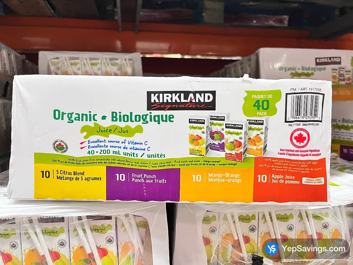 Costco KIRKLAND SIGNATURE ORGANIC ASSORTED JUICE 40 x 200 mL - Canada (ITM 1417235)