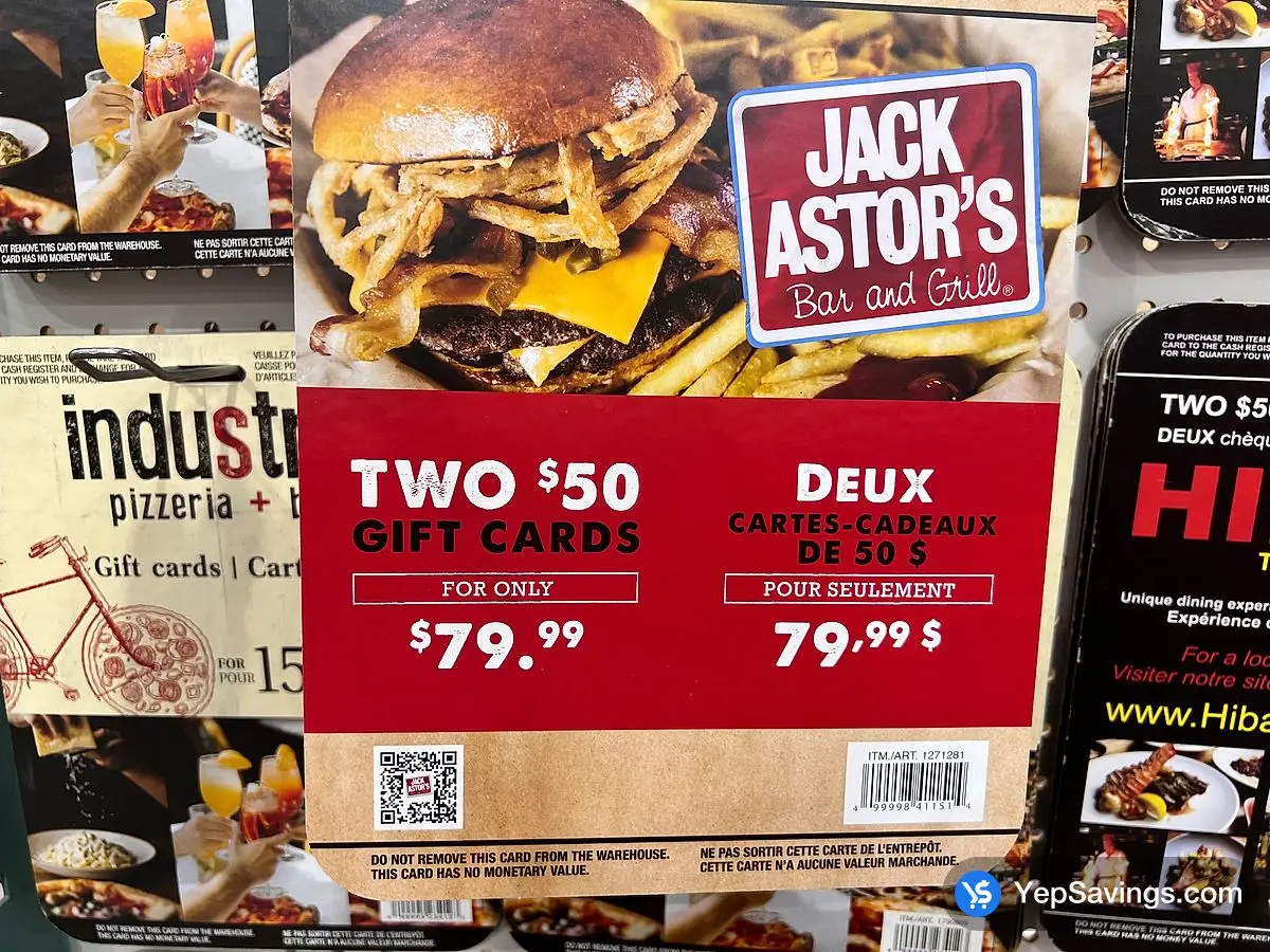 Costco JACK ASTOR'S GIFT CERTIFICATES 2 x $50 - Canada (ITM 1271281)