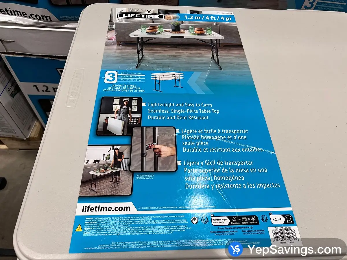 LIFETIME 4' FOLDING TABLE INDOOR / OUTDOOR USE ITM 1375000 at Costco