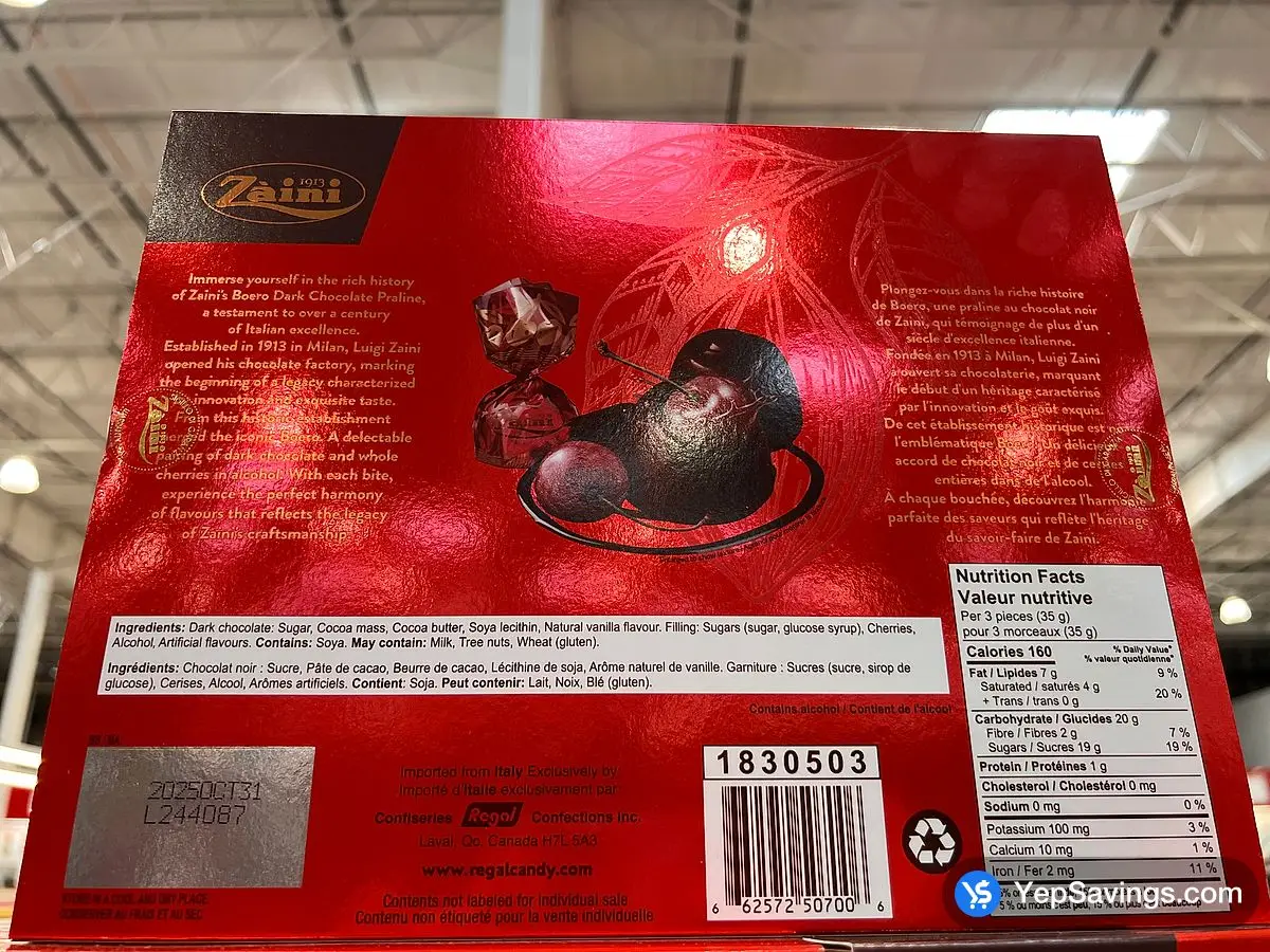 Costco ZAINI CHOCOLATES BOERO CHERRY LIQUOR 210 g - Canada (ITM 1830503)