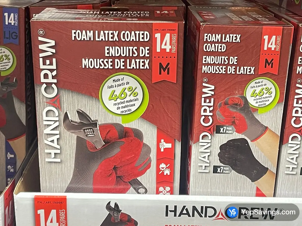 Costco HANDCREW GEAR LATEX GLOVES 14 PAIRS SIZE : M - L - Canada (ITM 1769987)