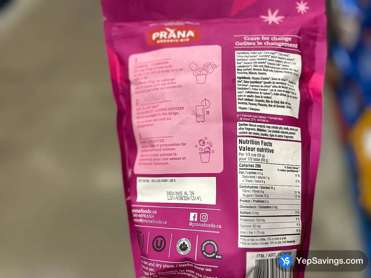 PRANA OVERNIGHT CHIA 800 g ITM 1478520 at Costco