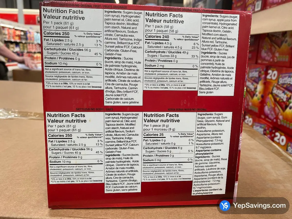 Costco SKITTLES STARBURST HUBBA VARIETY 20 CT 1.1 kg - Canada (ITM 1800927)